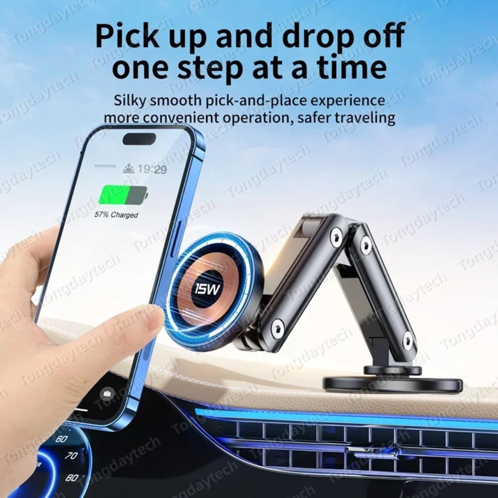 15W Magnetic Car Wireless Charger with 360 Degree Adjustable Stand for iPhone & Samsung