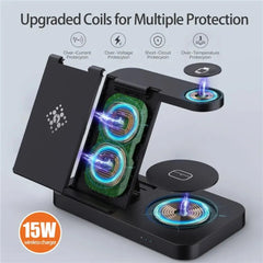 4-in-1 Wireless Charger Stand for iPhone, Samsung, Galaxy Watch - Fast Charging Dock Station