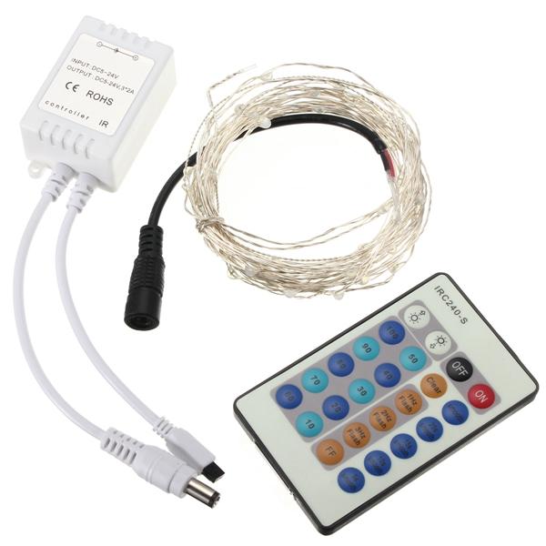 12V 5M 50 LED Silver Wire Christmas Fairy String Lights with Remote Controller, No Adapter