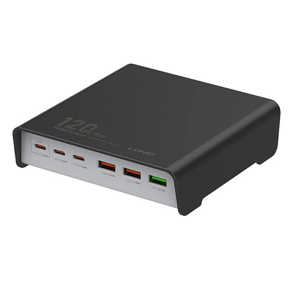 120W 6-Port USB-Ladegerät: 3 USB-A &amp; 3 USB-C Schnellladestation für iPhone, Huawei, Samsung, Xiaomi