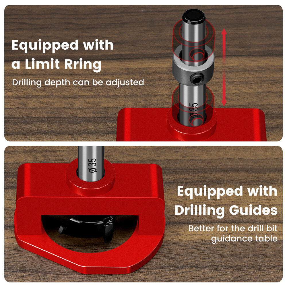 Aluminum Alloy 35MM Hinge Boring Drill Guide Jig with Clamp for Woodworking Cabinet Door Installation