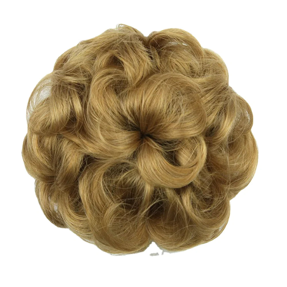 8-Color Flower Bud Head Short Curly Hair Wig with Seven Flowers Drawstring Piece