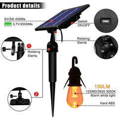 Solar-Lichterkette mit 12 Glühbirnen, wasserdicht, Edison, 14,6 m, Warmweiß, für Garten, Hof, Terrasse, Baumdekoration