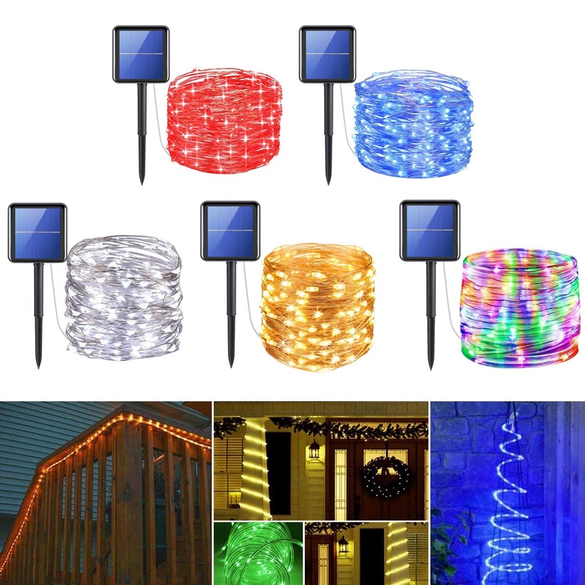 12m 50 LED Solar String Lights, 8 Modes, Colorful, Waterproof, for Yard, Party, Wedding Decor