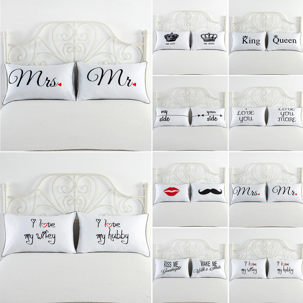 2PCS White Cotton Pillow Cases - Standard Size for Home & Hotel Decor