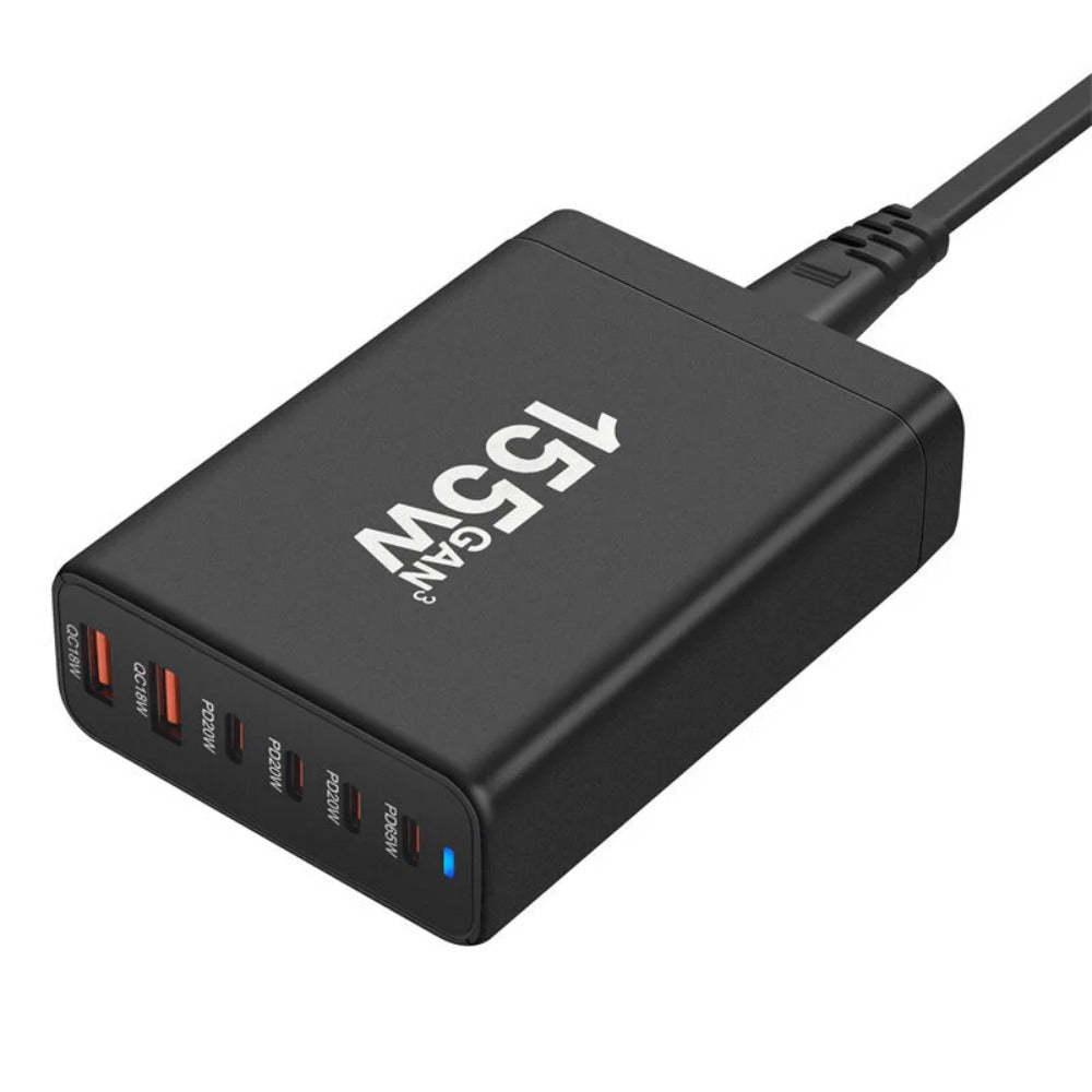 155 W GaN 6-Port USB PD-Ladegerät, Schnellladen für iPhone, Samsung, Huawei, Xiaomi