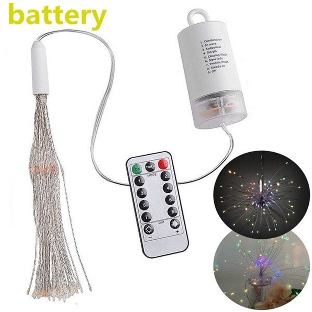 100/200 LED Firework Light - 8 Mode Fairy String Lamp with Remote Control for Home & Garden Decor