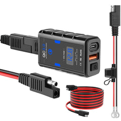 6,8 A QC3.0-USB-Ladegerät für Motorräder, wasserdichter 12-V-Adapter mit Voltmeter und Schalter