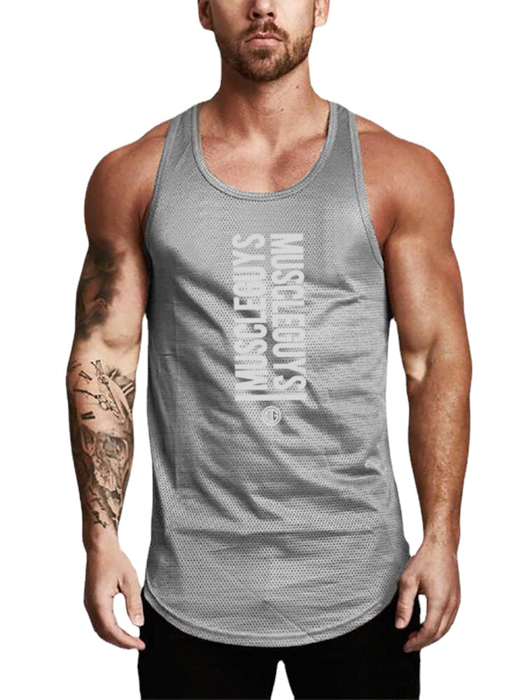 Men's Workout Fitness Sleeveless Tank Tops - 6 Colors, Text Print