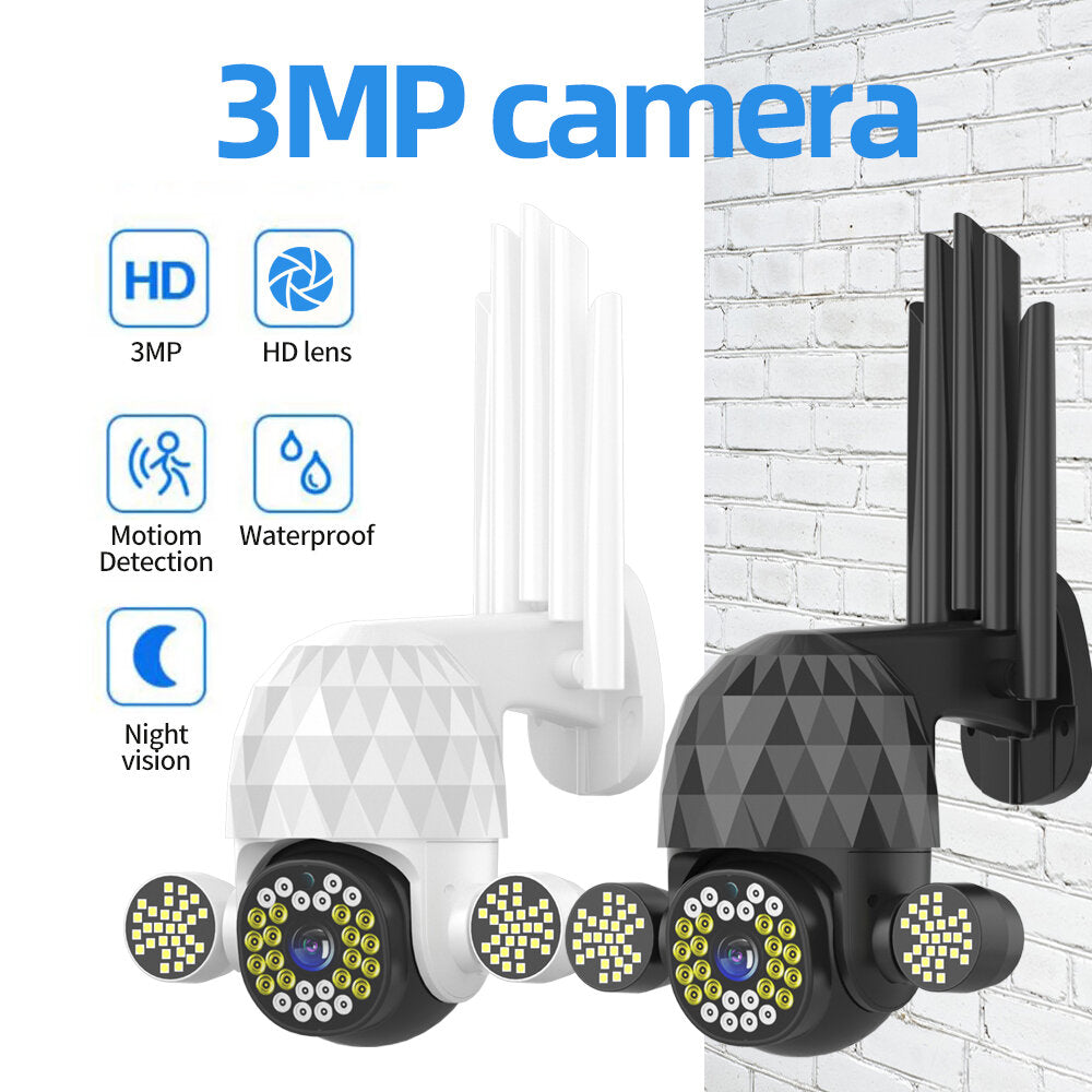 3MP HD PTZ WiFi IP Camera, Night Vision, H.265, IP66 Waterproof, 360 Degree Panoramic, Motion Detection, 5x Zoom