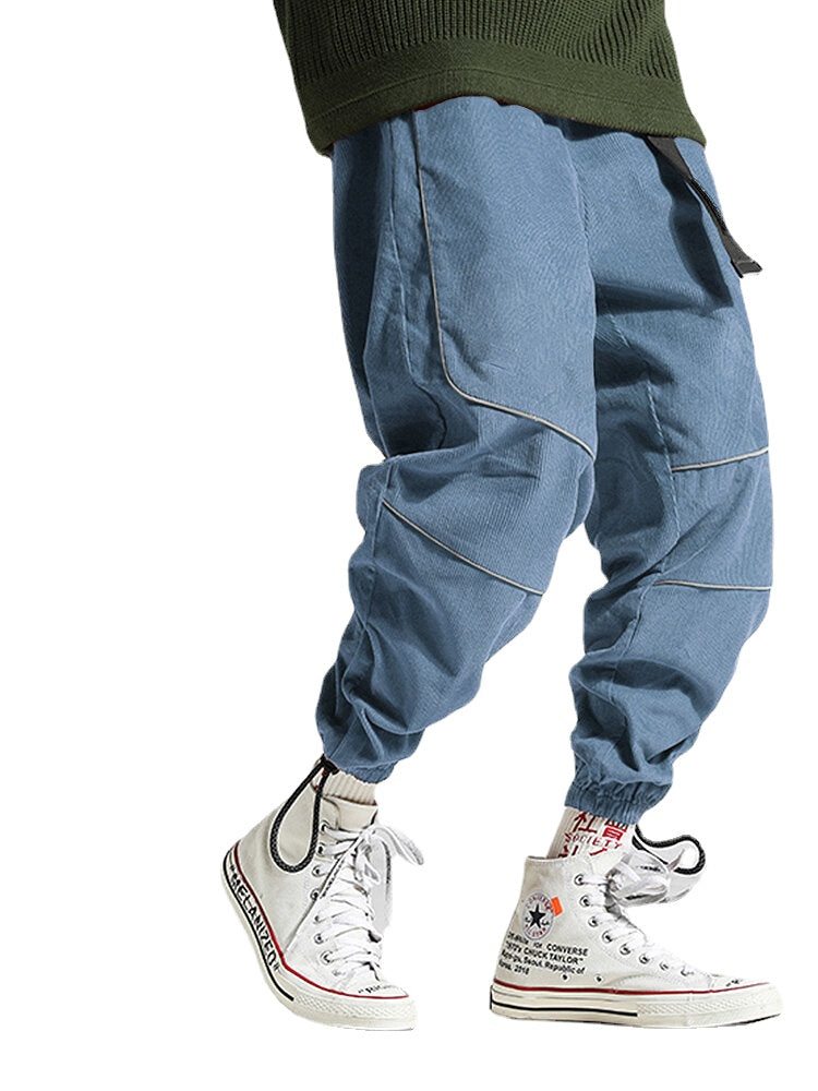 Men's Solid Color Drawstring Cargo Jogger Pants with Pockets