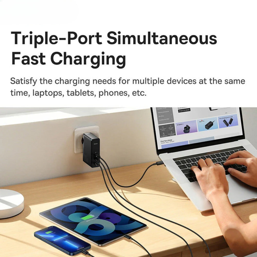 GaN5 Pro 140W 3-Port USB PD Charger with 240W Type-C Cable - Fast Charging Adapter