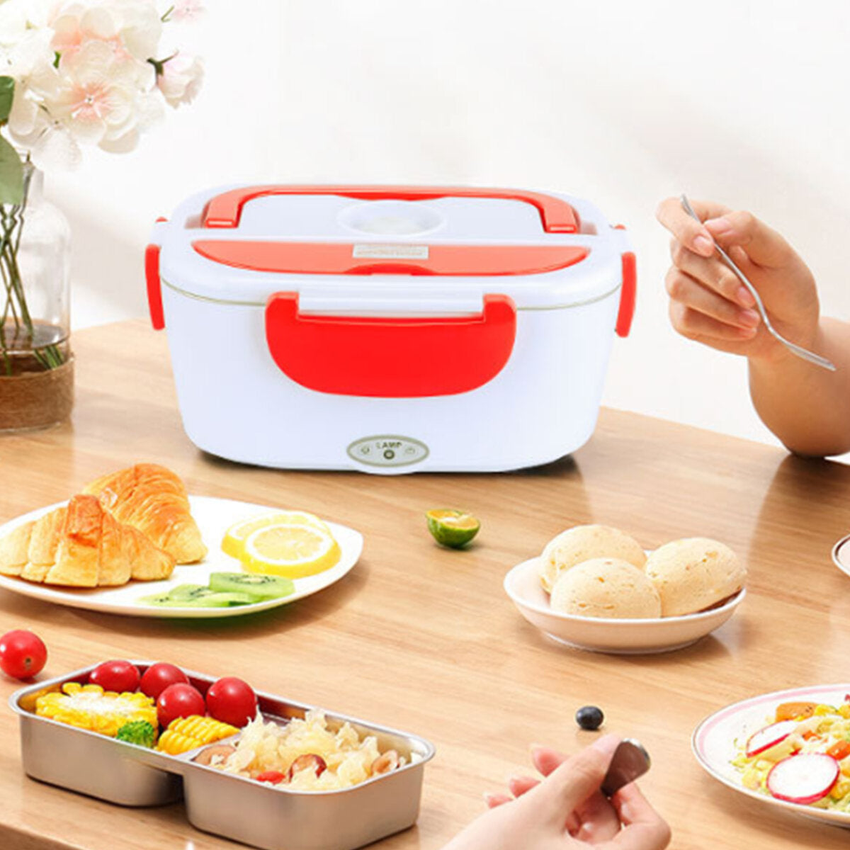 110V Portable Heating Lunch Box - Thermostat Food Warmer & Mini Rice Cooker