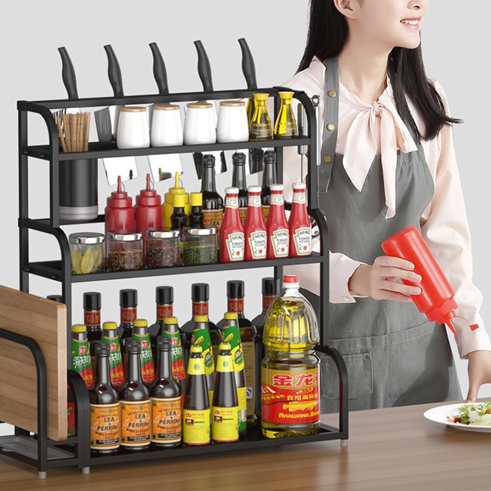 2-Tier Kitchen Countertop Spice Rack Organizer - Cabinet Shelves Holder