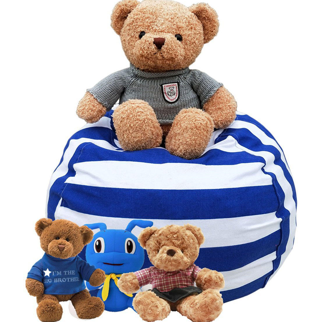 Large Capacity Stuffed Animal Storage Bean Bag Chair - Canvas Organizer for Kids' Plush Toys