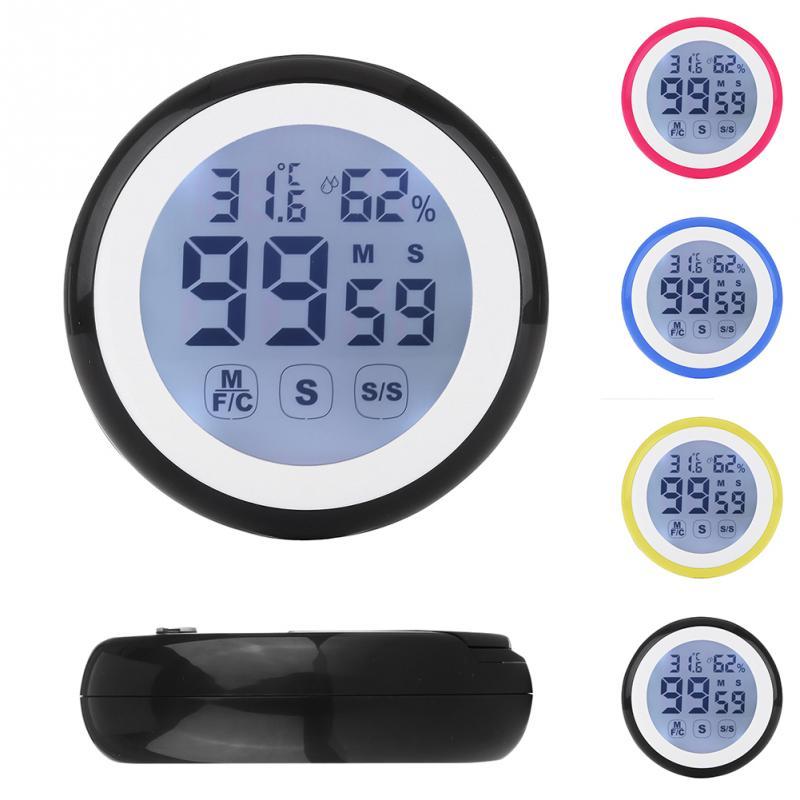 LCD Digital Touch Screen Kitchen Timer with Count Up, Alarm, Temperature & Humidity Measurement