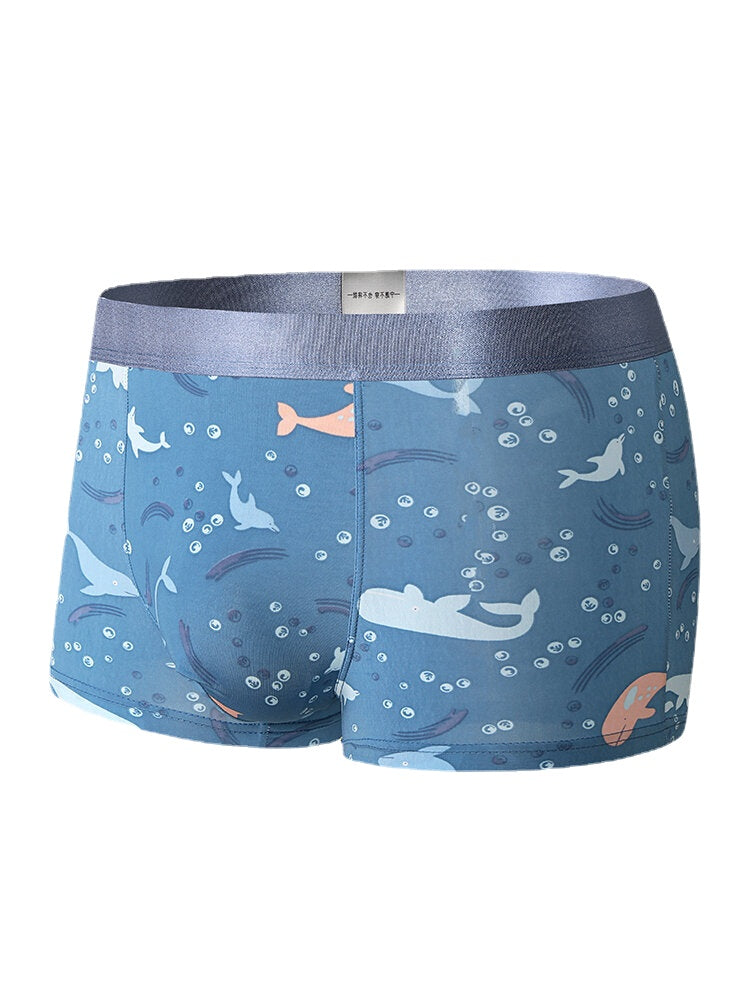 Atmungsaktive Skinny Fit-Boxershorts für Herren mit lustigem Cartoon-Print und U-konvexem Beutel
