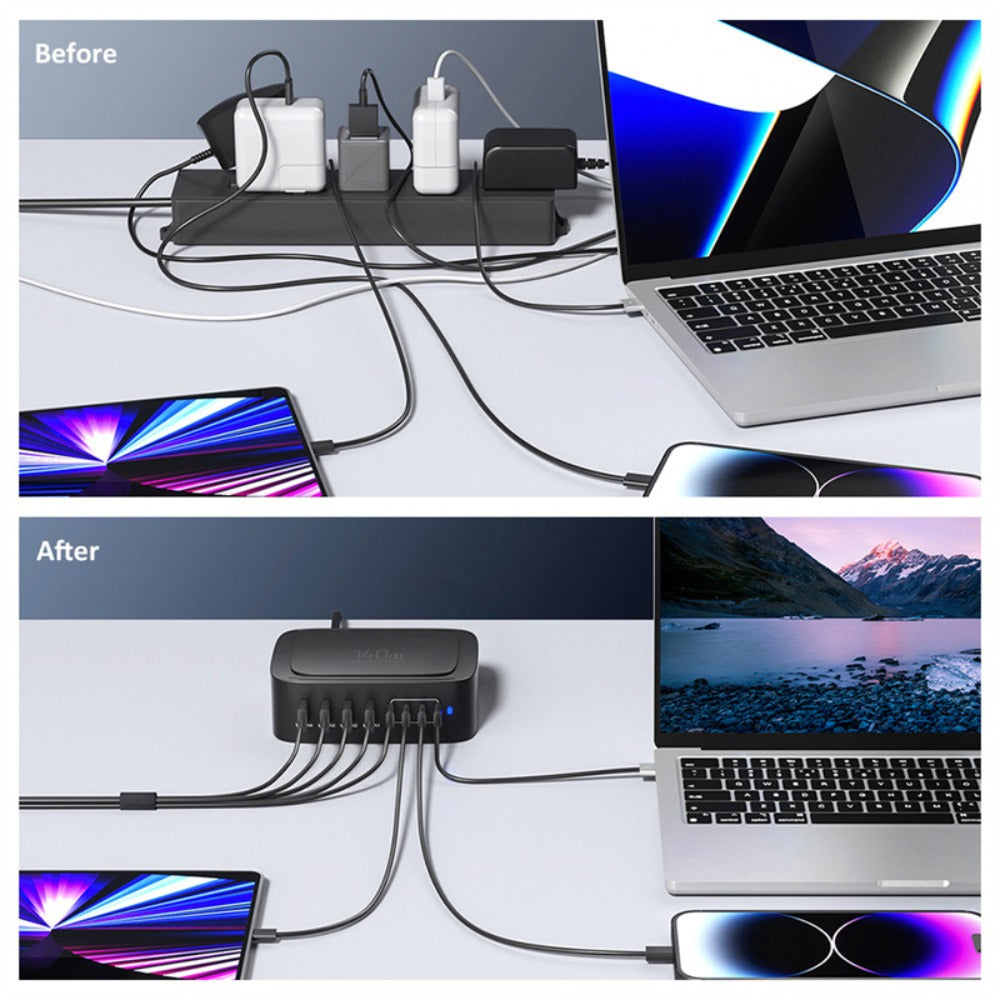 140W 8-Port USB PD Ladegerät, Schnellladestation für iPhone, Huawei, Samsung, Xiaomi