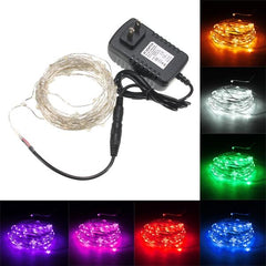 10M 100 LED Waterproof Silver Wire Fairy String Lights with Adapter for Xmas