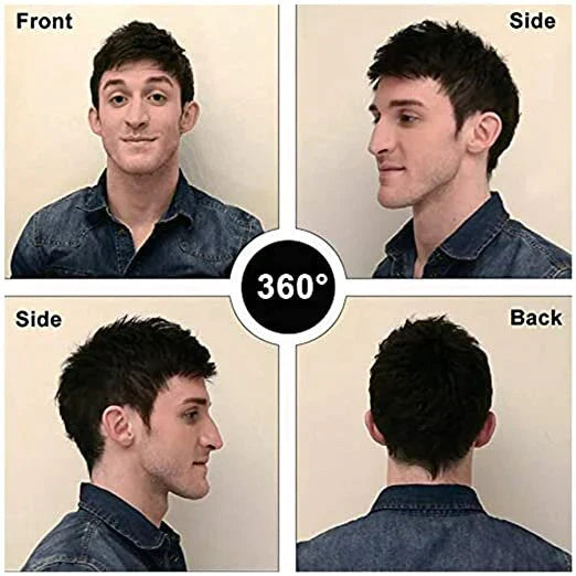 Natural Black Short Men's Topper Wig - Real Human Hair Toupee with Clips for Daily Wear