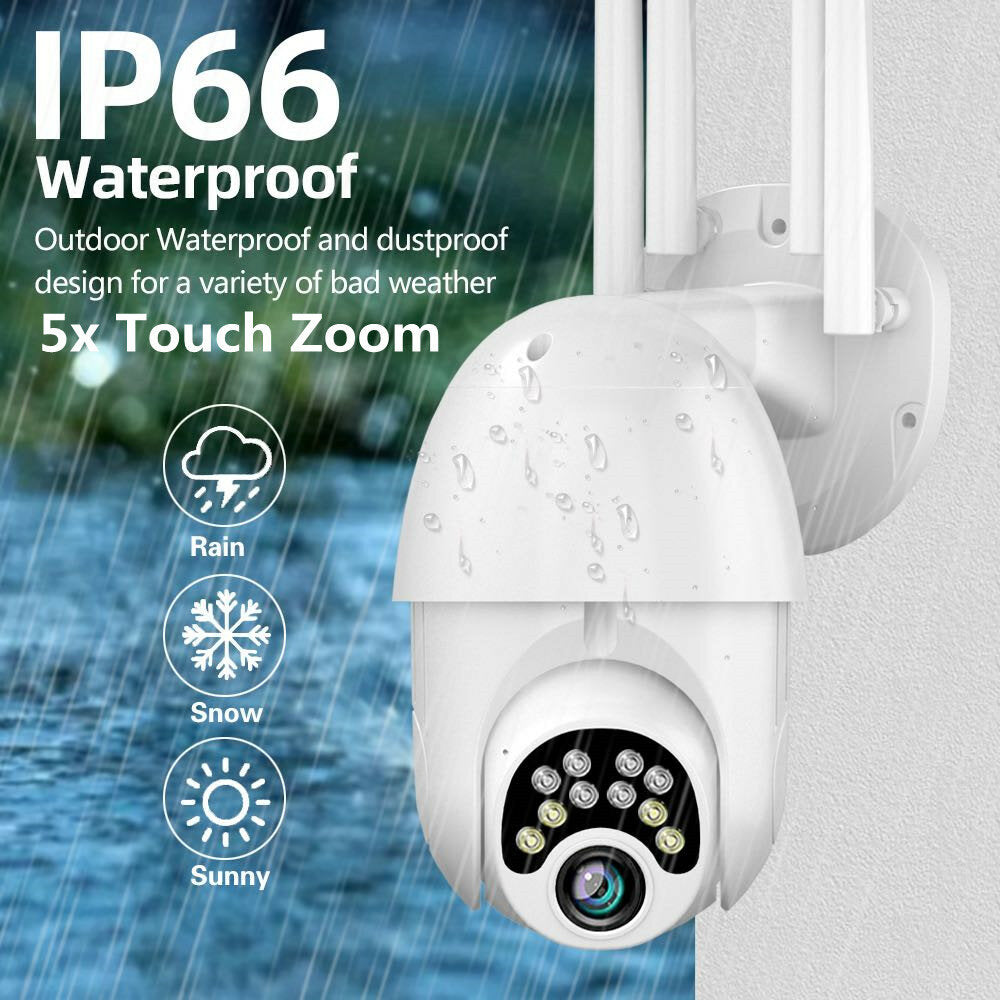 1080P HD Outdoor PTZ IP Camera, 10 LED, 5X Zoom, Four-Antenna, Two-Way Audio, Voice Alarm, Waterproof, Night Vision, WiFi