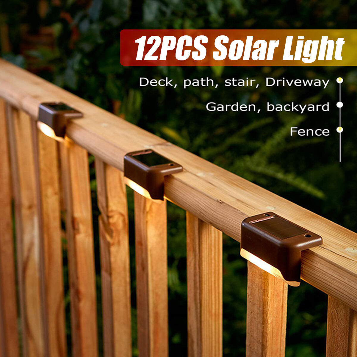 12PCS Solar Powered LED Step Lights for Stairs, Fence, Deck, and Outdoor Path