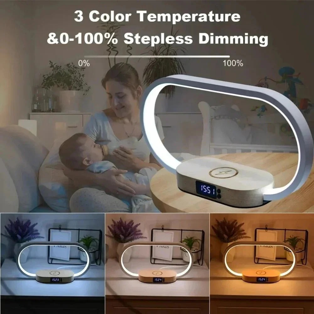 Wireless Wooden Charger with USB Port & Touch Night Light Lamp - Stylish & Functional Charging Solution