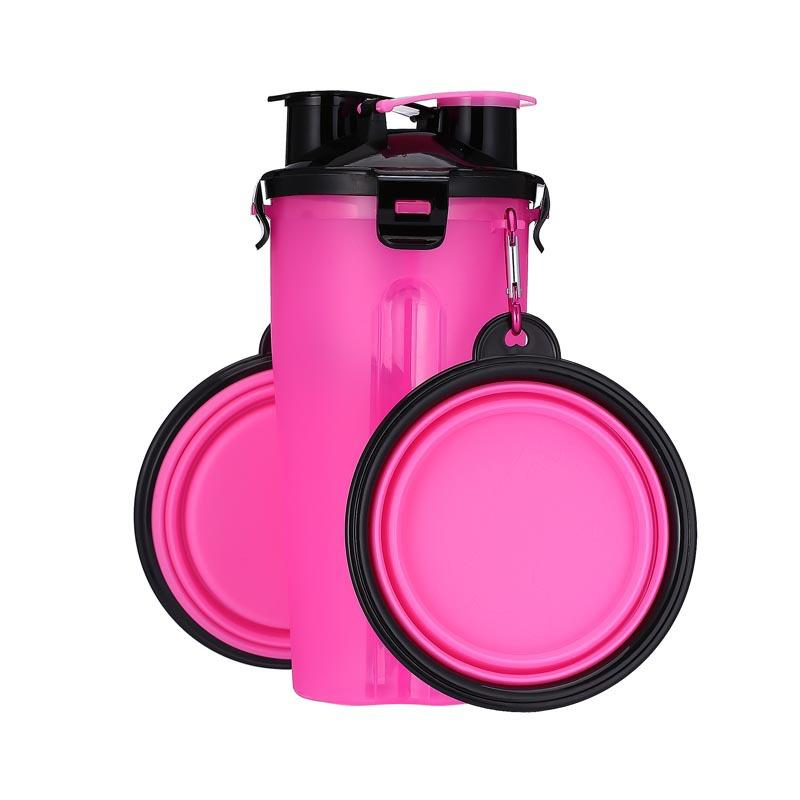 Portable 2-in-1 Pet Food & Water Container with Folding Silicone Bowls - Travel Dog Feeder Cup