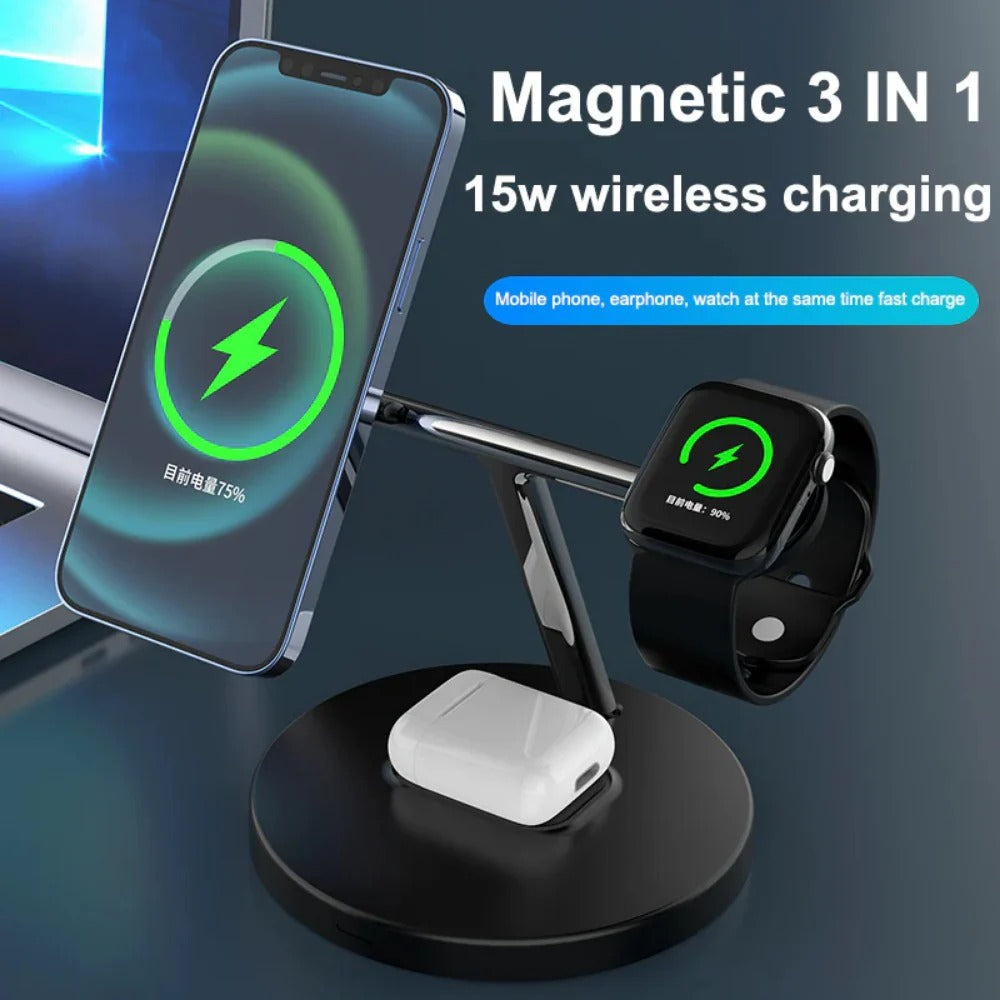 Fast Wireless Magnetic Charger Stand for iPhone, Samsung, Xiaomi, Apple Watch & AirPods