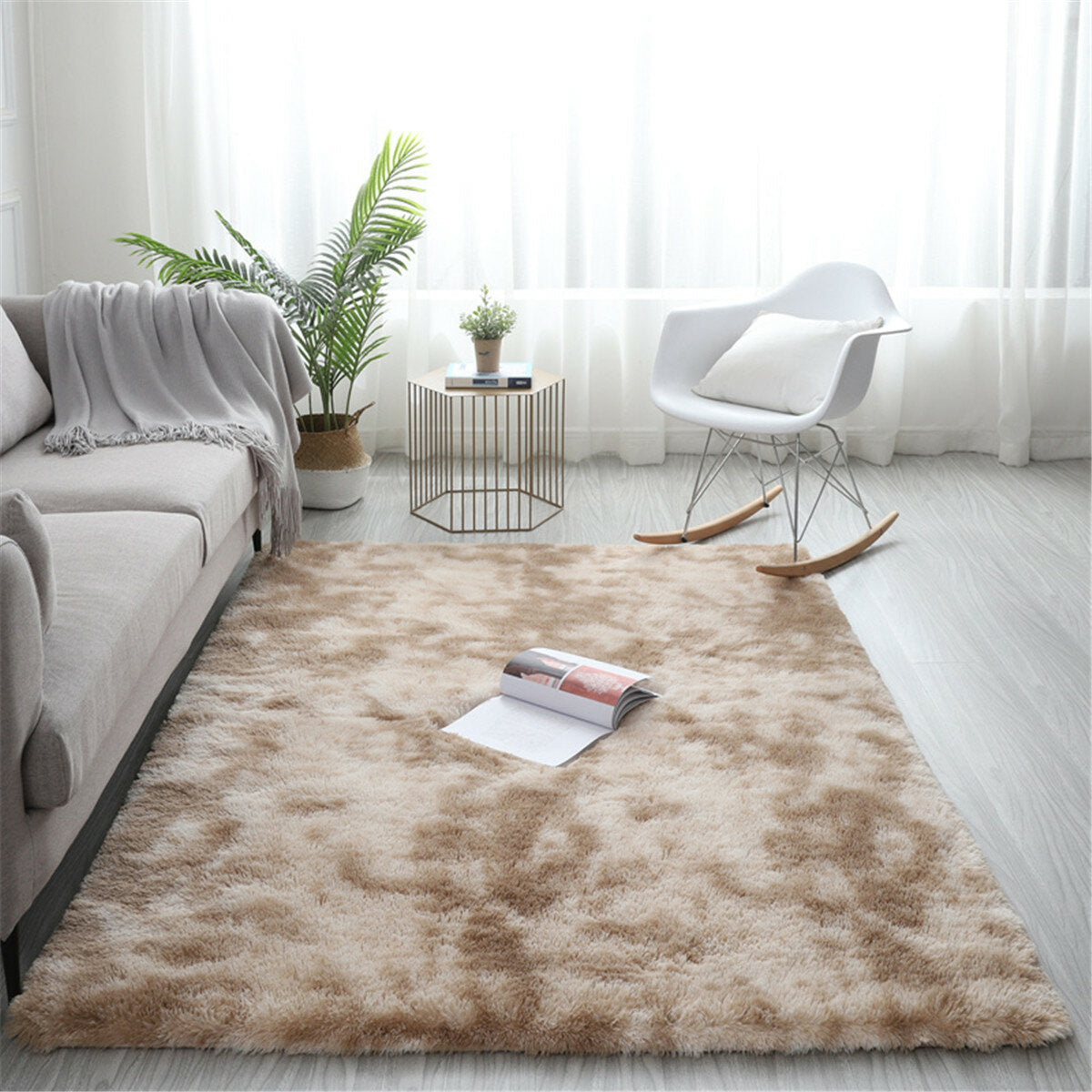 150x240cm Tie-Dyed Gradient Long-Haired Anti-Slip Carpet for Bedroom, Living Room, Study Room