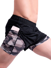 Men's Camo Patchwork Quick Dry Elastic Waist Loose Outdoor Running Sports Shorts