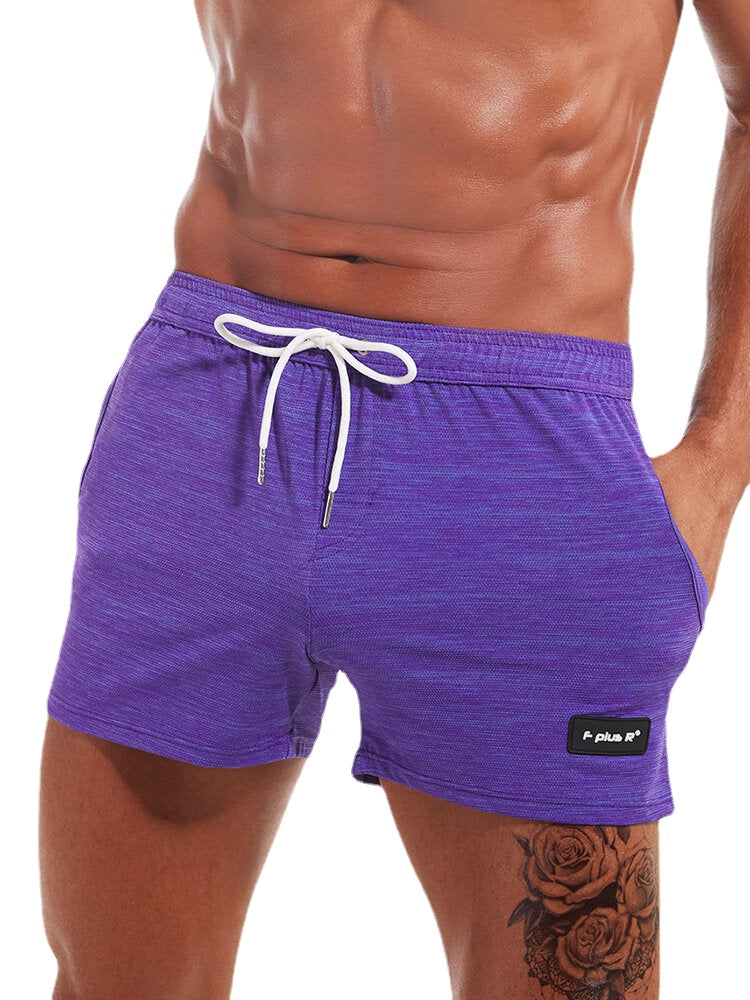 Men's Quick Dry Solid Color Sport Shorts with Pockets and Drawstring