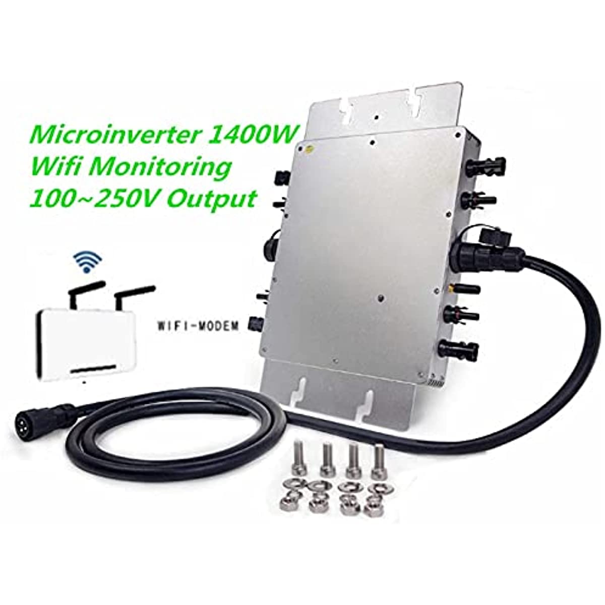 1400W IP65 Waterproof Grid-Tied Solar Inverter with WiFi Monitoring, 110/220V Output, Electric Auxiliary Micro Inverter