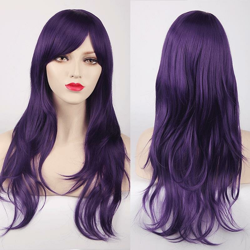 70CM Long Dark Purple Synthetic Cosplay Wig - High Temperature Fiber Hair Extensions for Women