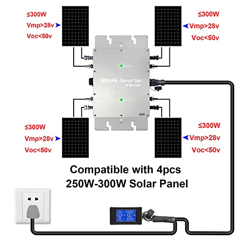 1200W Solar Grid Tie Micro Inverter, Waterproof IP65, MPPT, DC28-50V PV Input, AC180-260V Output for 30V/36V Solar Panels