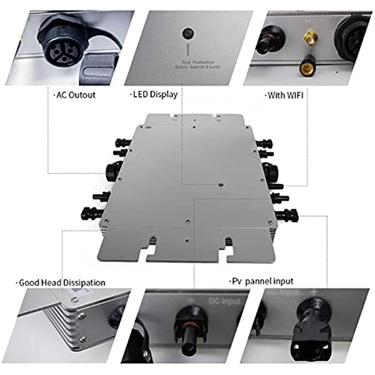 1400W IP65 Waterproof Grid-Tied Solar Inverter with WiFi Monitoring, 110/220V Output, Electric Auxiliary Micro Inverter