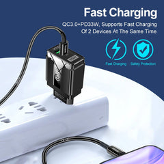 65W GaN Dual USB PD Ladegerät &amp; 33W USB-A QC3.0 Schnellladegerät, EU-Stecker für iPhone 14, iPad, Huawei, Xiaomi