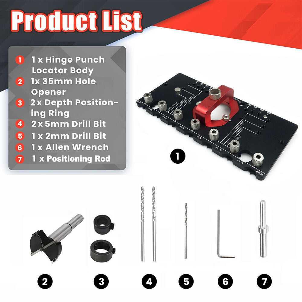 35mm Hinge Punch Locator - Aluminum Alloy Jig for Concealed Door Installation and Shelf Pin Placement