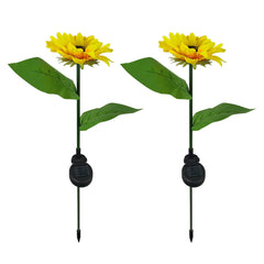 2 Pcs Sunflower Solar LED Flower Lights - Waterproof Chrysanthemum Stake Lamps for Home Garden, Yard, Lawn, Path Decor