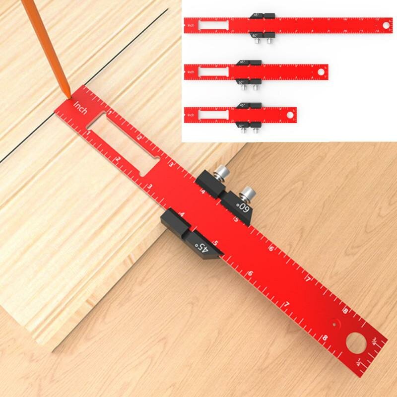 Precision Woodworking Ruler Set - 3pcs Aluminum Scriber with Slide Stop, Metric & Inch