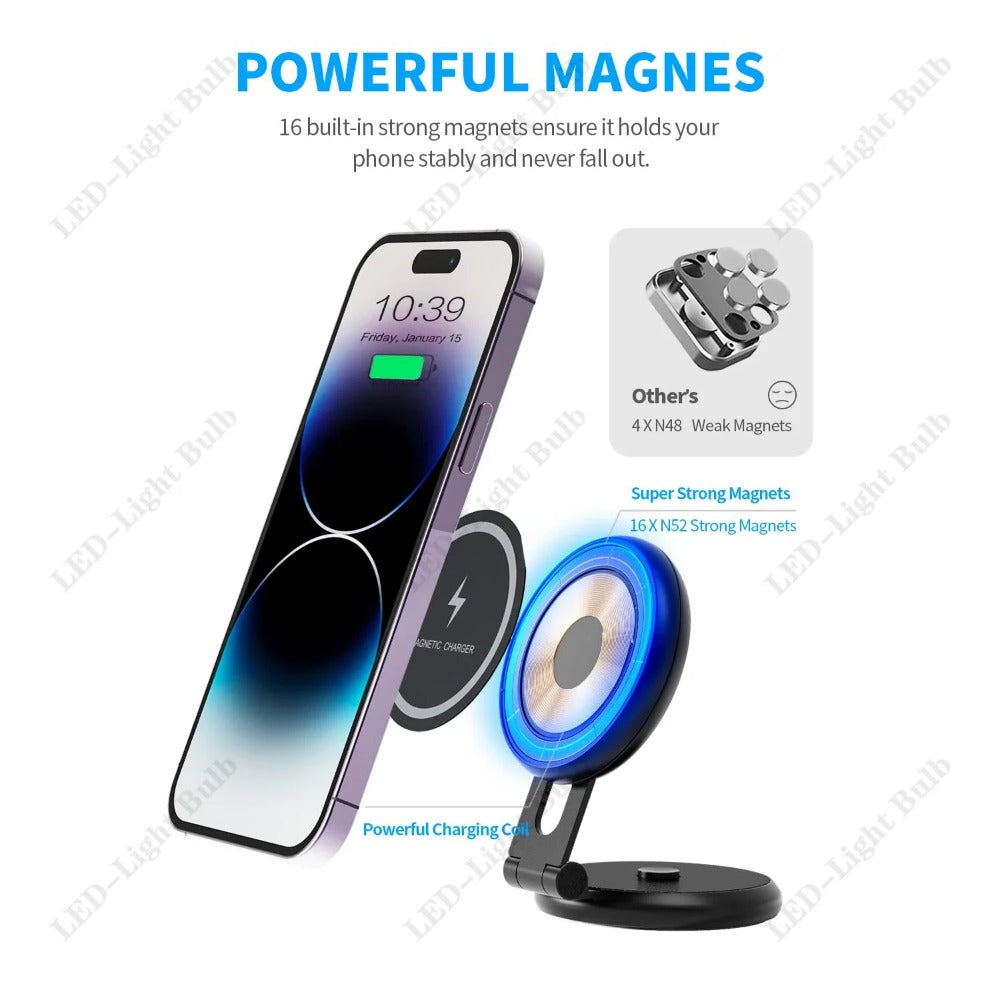 Tesla Car Mount Charger - 15W Magnetic Wireless Fast Charger for iPhone 14/13/12