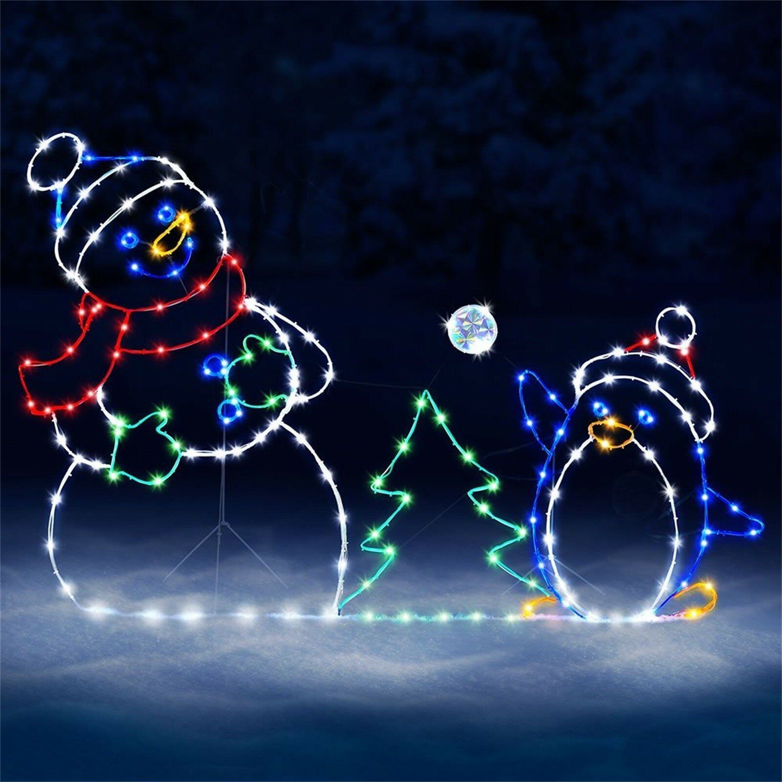 Fun Animated Snowball Fight Light String Frame - Christmas Outdoor Garden Decor, Holiday Party Glowing Sign