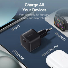 GaN5S 20W USB-C PD Charger, Fast Charging Adapter EU Plug for iPhone, Samsung, Huawei