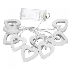 1.8M Wooden Heart 10LED Fairy String Lights, Battery Powered, 0.3W, Christmas Home Party Decor, DC3V