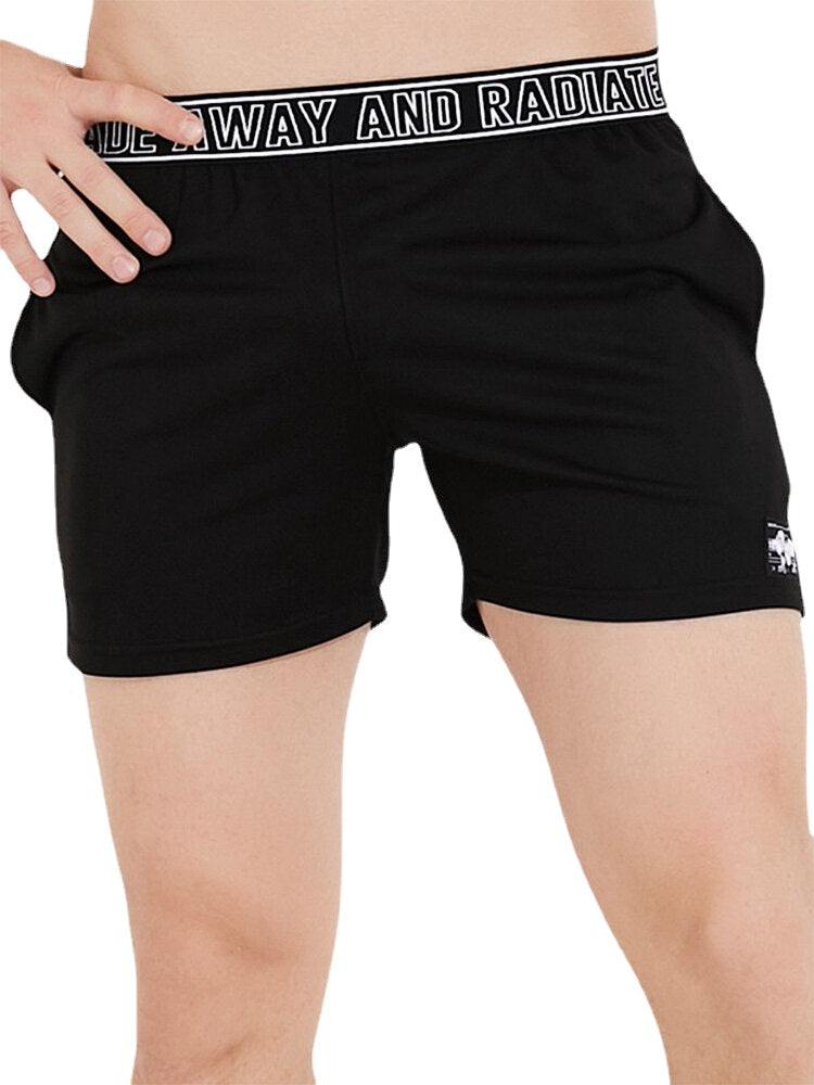 Men's Quick Dry Breathable Mid Waist Sport Shorts with Solid Color Patchwork and Letter Waistband