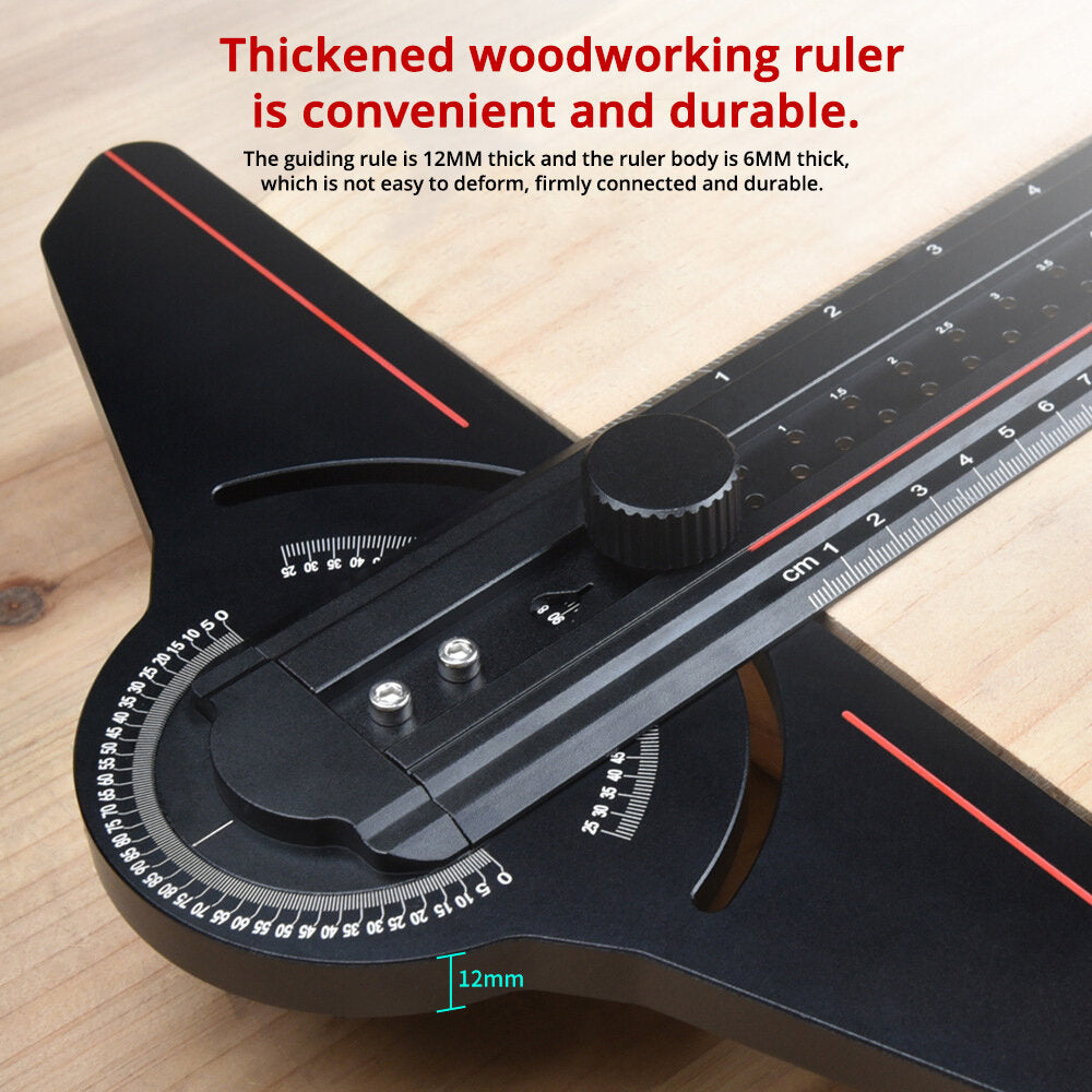 Aluminum Alloy Woodworking Edge Ruler & Protractor for Carpentry