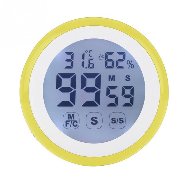 LCD Digital Touch Screen Kitchen Timer with Count Up, Alarm, Temperature & Humidity Measurement