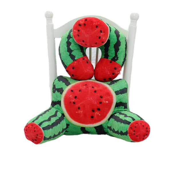 Plush Squishy 3D Fruit Print U-Shape Neck Pillow Waist Back Cushion for Sofa, Bed, Office, Car Chair Decor