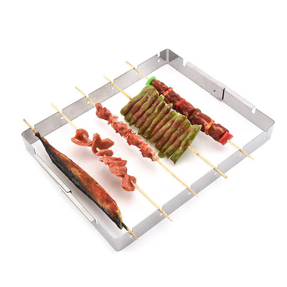 Portable Stainless Steel BBQ Rack - Skewer Meat Grill for Camping