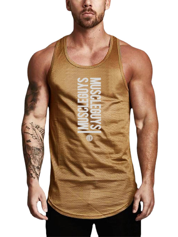 Men's Workout Fitness Sleeveless Tank Tops - 6 Colors, Text Print